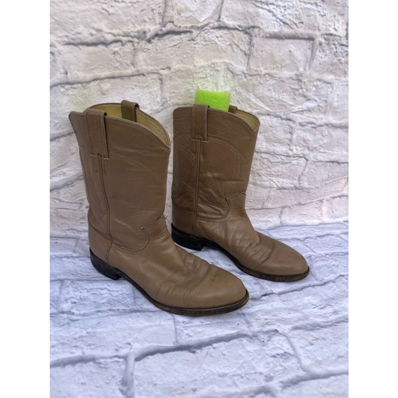 Men's Justin Beige Leather Cowboy Boots Size 7.5 - Picture 2 of 9